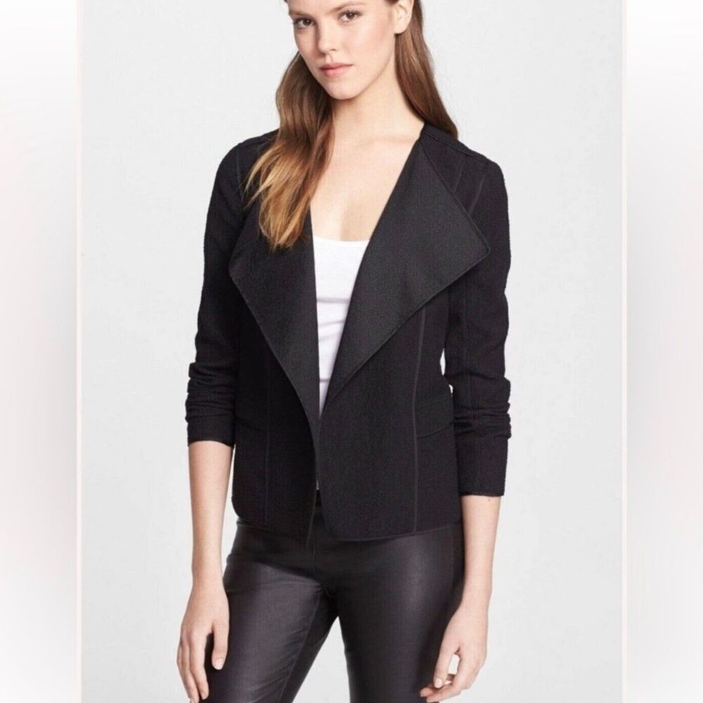 Vince Black Textured Draped Open Front Blazer Jacket Womens M NWT $425 Cotton